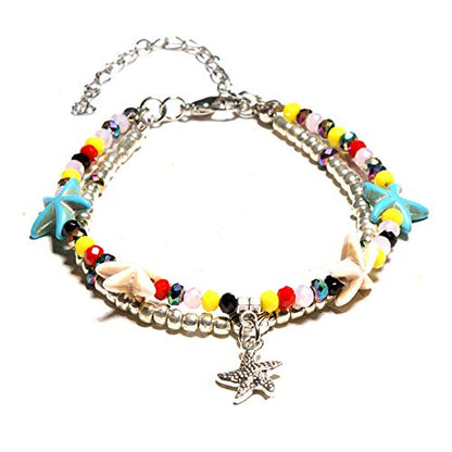 Softones Blue Starfish Turtle Anklet Multilayer Charm Beads Sea Handmade Boho Anklet Foot Jewelry for Women - style: I:Star3