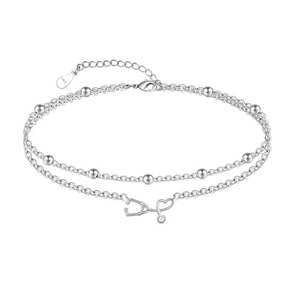 CHIC & ARTSY 925 Sterling Silver Ankle Bracelets for Women, Adjustable Layered Foot Chains with Nature & Symbol Charms, Lightweight Comfort Fit Boho Beach Everyday Jewelry - color: Stethoscope/silver