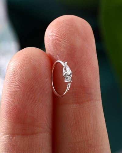 20G 925 Sterling Silver Small Thin Nose Ring Hoop for Women, Silver 7mm - 8mm Adjustable Half Hoop Nostril Piercing Jewelry - color: Clear CZ