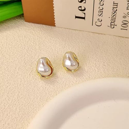 Boho Pearl Statement Earrings for Women Irregular Pearl Earrings | Big Round Freshwater Pearls Bridal Gold Earring Beach Ocean Vacation Jewelry - style: B Style