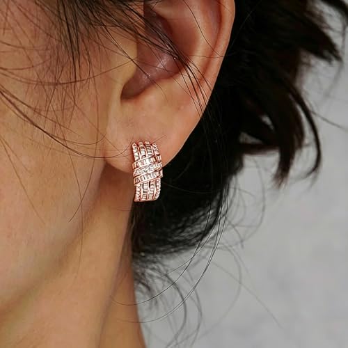 Modern Fashion Women Hoop Earrings Full Crystal CZ Wedding Trendy Jewelry - color: Rose Gold Color
