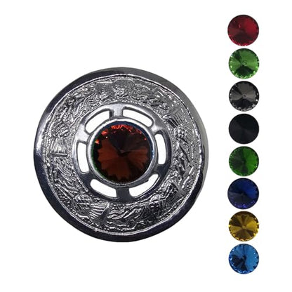 AAR Scottish Ladies Kilt Fly Plaid Brooch with Stone 2"/Highland Shawl Brooches - color: Brown