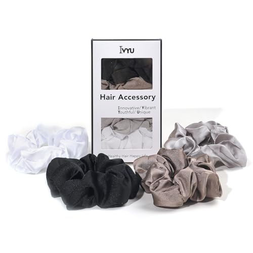 Hair Scrunchies for Women - Hair Ties No Damage Both for Thick Hair or Thin Hair Curl Hair No Crease Scrunchies Ponytail Holder No Hurt Your Hair - color: Black White Gray Dark Gray