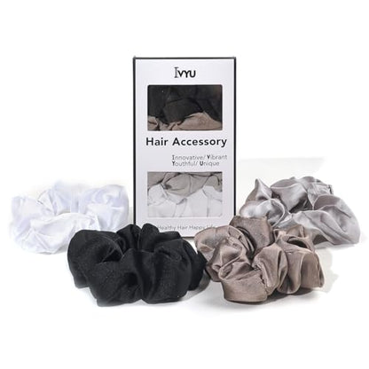Hair Scrunchies for Women - Hair Ties No Damage Both for Thick Hair or Thin Hair Curl Hair No Crease Scrunchies Ponytail Holder No Hurt Your Hair - color: Black White Gray Dark Gray