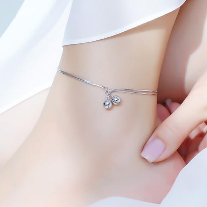 Fashion Double Bell Anklet Foot Rope for Women 925 Sterling Silver Ankle Bracelets Cute Boho Bell Charm Chain Beach Layered Anklet Adjustable Size Jewelry Gift for Her