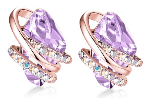 Gifts for Women, Wish Stone Stud Earrings with Birthstone Crystals, 18K Rose Gold Plated or Silver-tone - color: 106-June-Alexandrite Light Purple-Rose Gold Plated