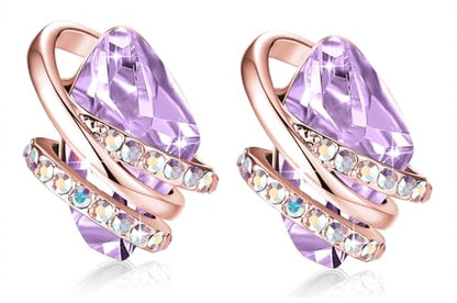 Gifts for Women, Wish Stone Stud Earrings with Birthstone Crystals, 18K Rose Gold Plated or Silver-tone - color: 106-June-Alexandrite Light Purple-Rose Gold Plated