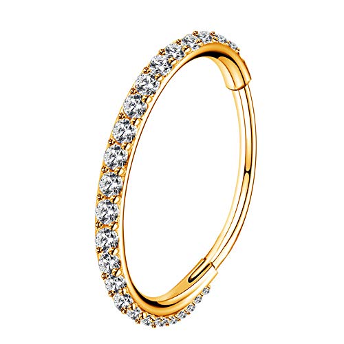 OUFER Gold Hinged Segment Earring Hoop 16G Stainless Steel with Cartilage Earrings Clear CZ Paved Tragus Helix Earrings Cartilage Earring Septum Nose Ring Hoop - color: 20G，8mm