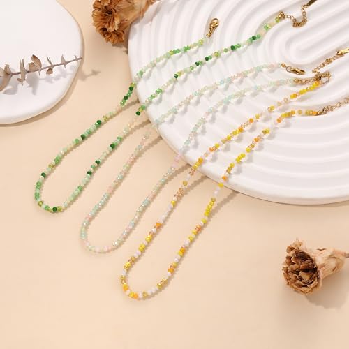JSJOY Tiny Crystal Beaded Choker Necklaces for Women Colorful Beaded Necklace Dainty Choker Necklaces Simple Boho Jewelry Gifts for Teens Handmade Shining Bead Necklaces Gifts - color: Light Green