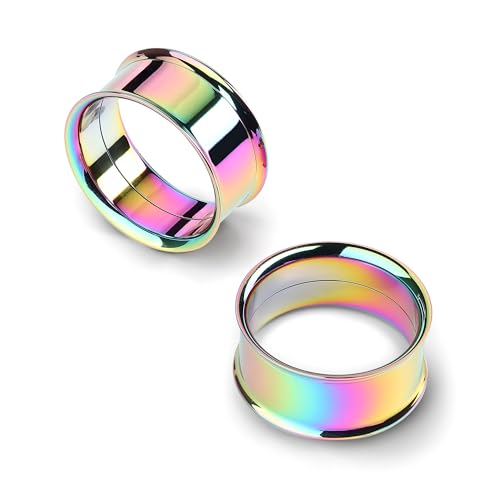 2Pcs G23 Titanium Double Flared Earrings Internally Threaded Gauges for Ears Weights Eyelet Tunnel Plug Stretching Kit From 3mm to 25mm Women Men - color: Rainbow, size: 25mm-1"