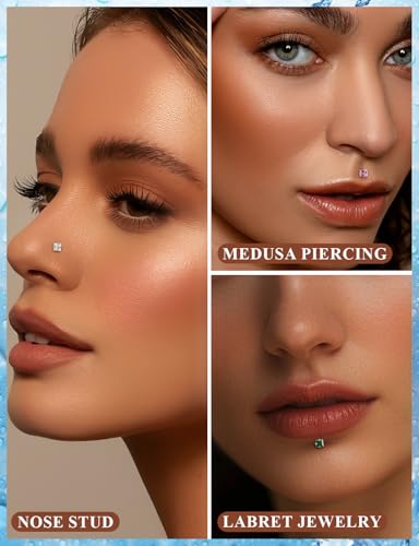 20G 18G 16G Astm F136 Titanium Threadless Flat Back Earrings Nose Studs Tragus Helix Conch Cartilage Lobe Earrings Medusa Labret Snake Bite Monroe Lip Ring Piercing Jewelry For Women Men - size: 20G-6MM Bar-CZ 3MM