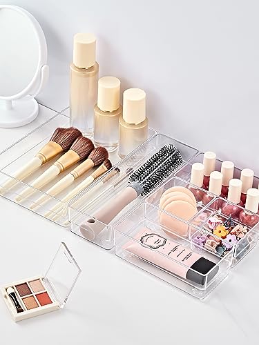 SMARTAKE 37 PCS Drawer Organizer 4 Size Desk Makeup Drawer Organizer Clear | Storage Trays with Non Slip Silicone Pads for Makeup , Jewelries, Utensils in Bedroom Dresser, Office, Kitchen and Bathroom - style: 37 PCS