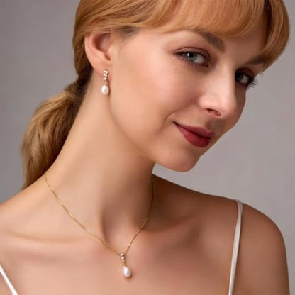 Wedding Jewelry Sets for Brides Bridesmaid Pearl Jewelry Set Fancy Gold Flower Necklace and Earrings Simple Pearl Necklace for Women Bridal Earrings Wedding Accessories Essentials Gifts - color: A4:2pcs-pearl jewelry set