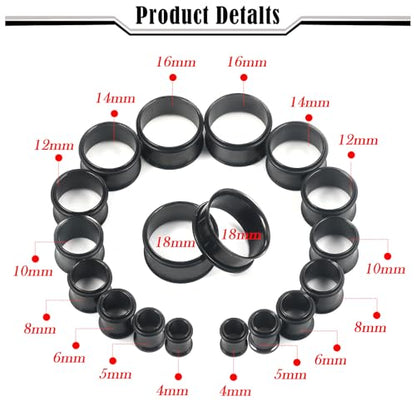 12G-25mm Single Flare Gauges Tunnels Plugs Stretching Set Kit 316L Surgical Steel Gauges Tunnle Plug for Ears 12G 10G 8G 6G 4G 2G 0G 00G 12mm 14mm 16mm 18mm 20mm 22mm 25mm - color: Black Tone, size: 6G(4.0mm)-18mm