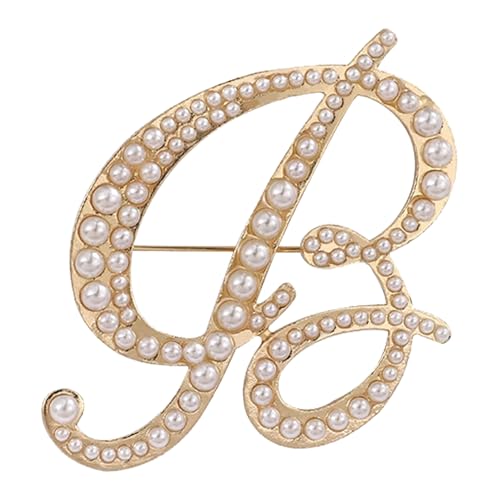 A-Z Initial 26 Letter Brooch Pins, Gold Faux Pearl Alphabet Badges Breastpin for Hat Bag Dress Coat Suit Accessory, Elegant Name Personalized Gifts for Women Men - color: B