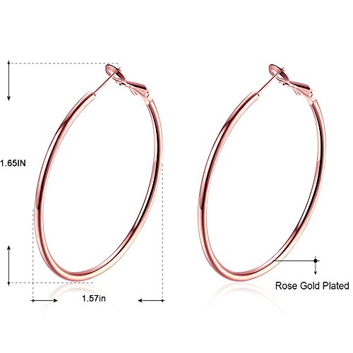 Gold Hoop Earrings,18K Gold Plated Rounded Hoops Earrings for Women - color: rose-Rounded-1.8"