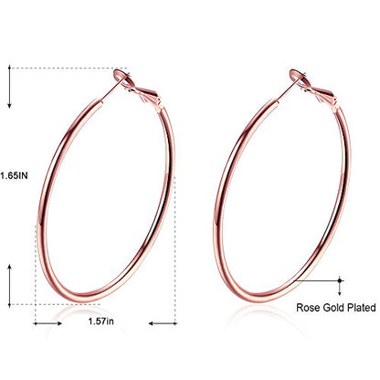 Gold Hoop Earrings,18K Gold Plated Rounded Hoops Earrings for Women - color: rose-Rounded-1.8"