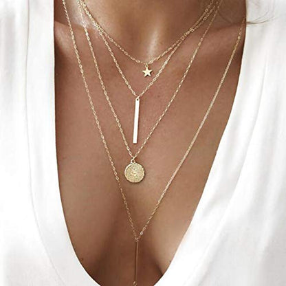 Bohemia Layered Choker Necklace Star Choker Gold Coin Necklace Bar Pendant Necklace Lariat Y Necklace