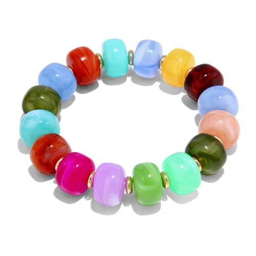 Chunky Beaded Bracelet for Women-Boho Bold Acrylic Resin Stretch Bracelets Trendy Summer Beach Elastic Bangle Vacation Jewelry Accessories - color: Style 1-Colorful