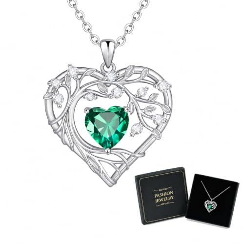 Gamtic Tree of Life Birthstone Pendant Necklace - Heart Cubic Zirconia Diamond Necklace Birth Month Necklaces Birthday Gift for Her Wife Mom Daughter Grandma Girlfriend Anniversary Jewelry Gift - style: May