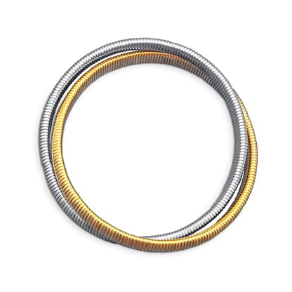 Bling Jewelry Omega Cobra Bangle Stretch Bracelet Rose Gold Silver Tone Stainless Steel - color: Two-Tone