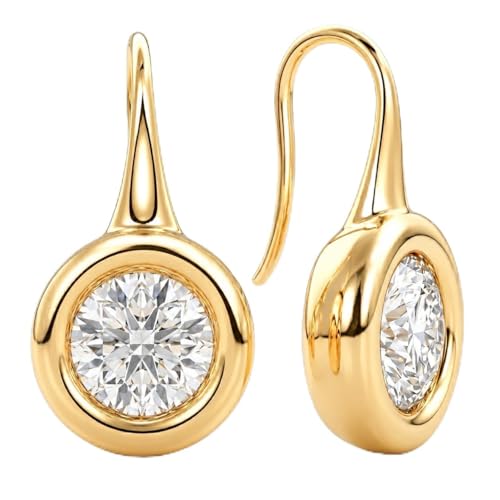 14K Gold & Silver Plated Trendy Bezel Set Cubic Zirconia Drop Earrings Minimalist Teardrop Hook Earrings for Women Diamond Crystal Charm Statement Teardrop Earrings Jewelry Gifts - color: Gold-Round zircon