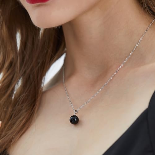 Natural Jade Necklace for Women Sterling Silver Adjustable Handmade Green Jade Pendant Necklaces Healing Crystal Necklace Good Luck Gift for Her - style: Black Obsidian Necklace