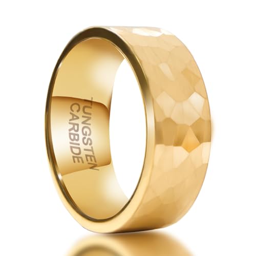 SX.man&sog Tungsten Carbide Rings for Men or Women,Stereoscopic Polygon Wedding Band for Men and Women Exchanging to Witness Each other's Loyal Love - color: Gold & Hammered - 8mm