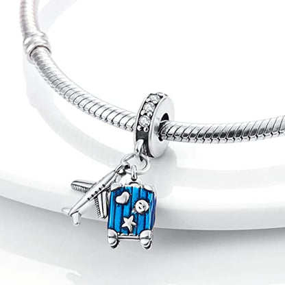 MULA 925 Sterling Silver Charms for Bracelets and Necklace Family Pendants | Airplane Travel Dangle Beads Family Tree Jewelry Charms for Women - color: Airplane and Suitcase Charm