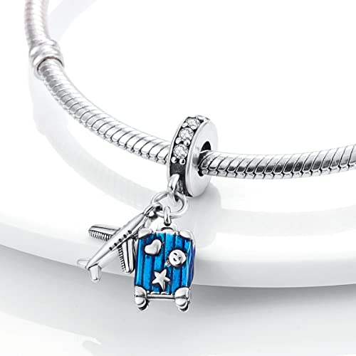 MULA 925 Sterling Silver Charms for Bracelets and Necklace Family Pendants | Airplane Travel Dangle Beads Family Tree Jewelry Charms for Women - color: Airplane and Suitcase Charm
