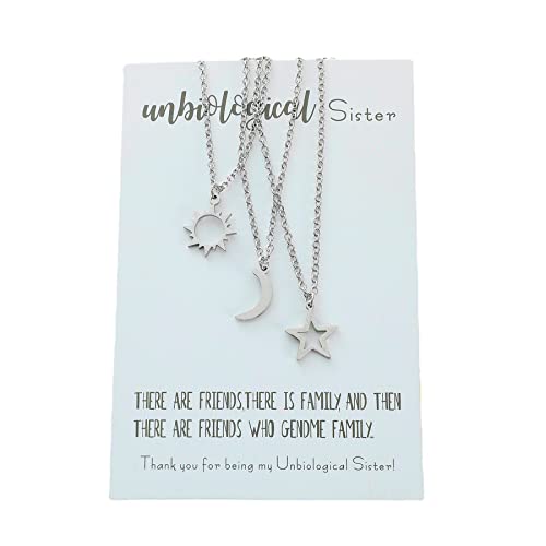 COLORFUL BLING Stainless Steel Sun and Moon Star Necklace 3 Best Friend Friendship Sister Set for Women Mom Daughter BFF Jewelry Gifts - color: white
