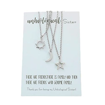 COLORFUL BLING Stainless Steel Sun and Moon Star Necklace 3 Best Friend Friendship Sister Set for Women Mom Daughter BFF Jewelry Gifts - color: white