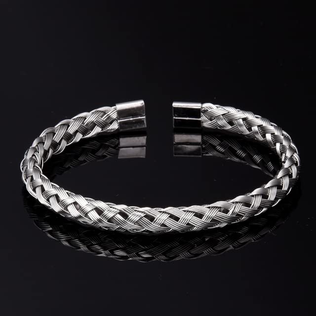 3pcs/set Classical Handmade Braiding Bracelet Hip Hop Men Pave CZ Leopard Head Roman Numeral Bracelet Stainless Steel Jewelry - color: 3pcs K Silver