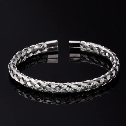 3pcs/set Classical Handmade Braiding Bracelet Hip Hop Men Pave CZ Leopard Head Roman Numeral Bracelet Stainless Steel Jewelry - color: 3pcs K Silver