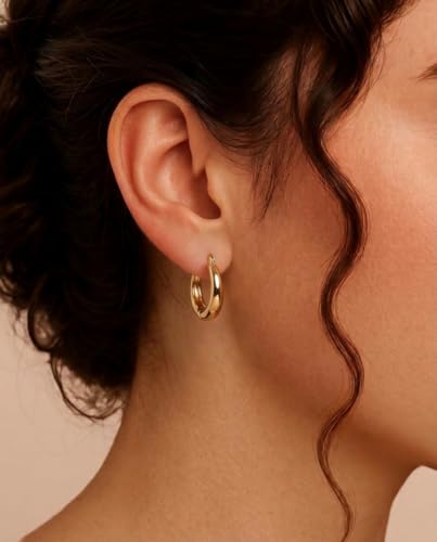 Chunky Gold Hoop Earrings for Women 14k Gold Plated Thick Triple Earrings | Hypoallergenic Trendy Chunky Gold Hoops Earrings,Dainty Jewelry Gifts for Women - style: Gold Minimalist Polished earring