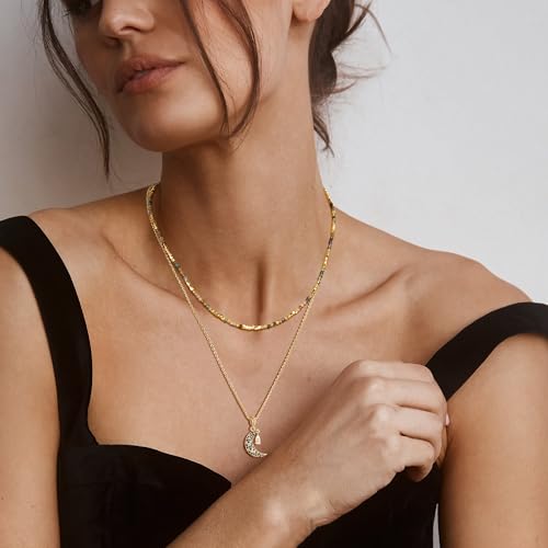 MTMY Gold Moon Pendant Necklace for Women,14K Gold Plated Dainty Chain Crescent Moon Sun Star Necklace Jewelry - style: moon-CZ