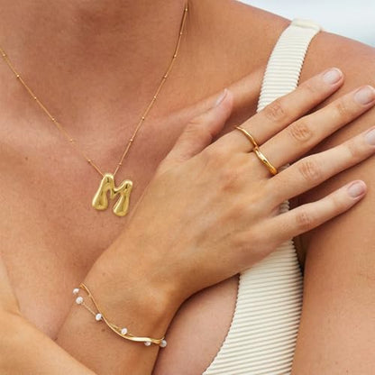 Bheop Initial Necklace for Women, Gold Silver A-Z Bubble Letter Necklace | Chunky Personalized Monogram Name Pendant, Cute Balloon Charm, Dainty Beaded Chain, Trendy Jewelry Gifts, Non Tarnish - color: Gold, style: M