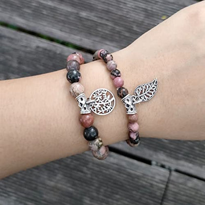 YGLINE Tree of Life Yoga Healing Stone Bracelets,Multilayer Lotus Chakra Stone Reiki Bracelet Sets,Anxiety Crystal Natural Stone,for Women Stress Relief - color: Rhodonite-2w