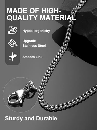 Stainless Steel Mens Cuban Link Chains, Daily Wear Hip Hop Miami Necklace | 3/6/9/12mm Silver/Gold Plated/Black necklace with Gift Box, No Tarnish, Sweatproof & Waterproof, Hypoallergenic Men Chains - color: 6mm-stainless, size: 22 inch
