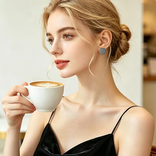 18K Gold Plated Chunky Square & Round Cubic Zirconia Stud Earrings for Women, Hypoallergenic 925 Silver Post Simulated Diamond Wedding Prom Party Bridesmaid Daily Fine Jewelry Gift for Mom Wife Friend - color: EA355-Square-Black