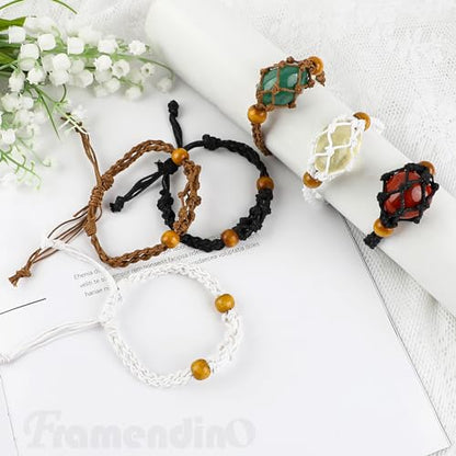 Framendino, 12 Pack Crystal Bracelet Holder Empty Adjustable Stone Cage Cord for DIY Jewelry Making
