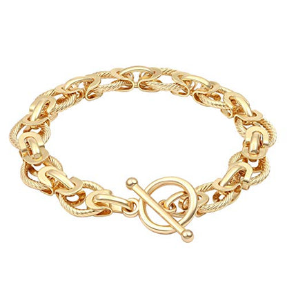 SOFYBJA 18k Gold Plated Personalized Chunky Cuban Oval Link Chain Bracelets for Men Toggle Rope Bracelet Jewelry for Women - style: oval bracelet