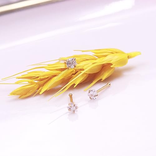 3 Pcs 14K Gold Filled Nose Studs 20G Stainless Steel Stud Nose Ring 2mm/2.5mm/3mm Round CZ L Bend Nose Stud Hypoallergenic Nose Piercing - color: gold mix I
