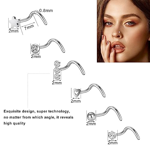 ONESING 9-40 Pcs Nose Rings - Hoops, Studs & L Shape - Hypoallergenic Stainless Steel Nose Piercings for Women & Men - color: Silver D-36Pcs