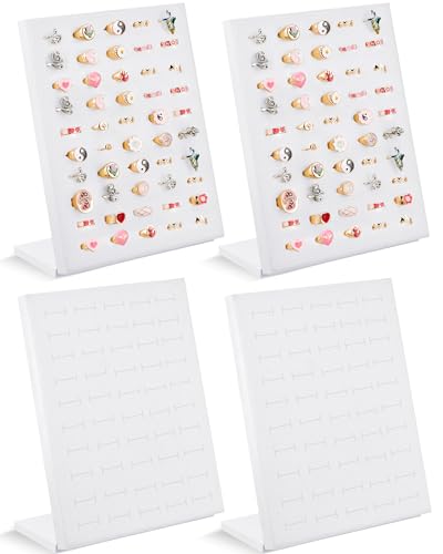 4 Pcs Velvet Ring Display 50 Slots L-Shaped Ring Display Stand Tray Holder for Selling Earring Jewelry - color: White