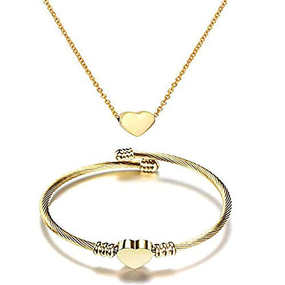MYNENEY Necklace and Bracelet for Women Stainless Steel Initial Jewelry Set - color: Gold-not customized