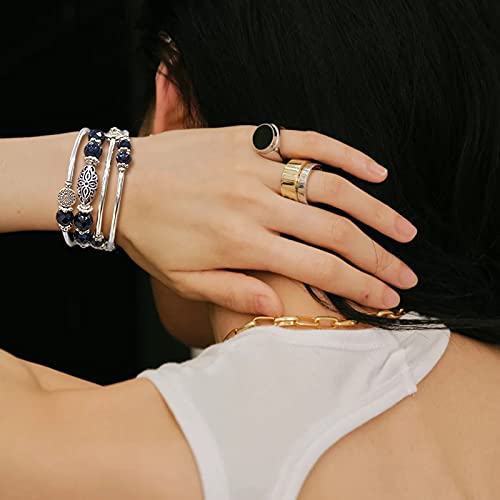 FULU AUTUMN Stackable Beaded Bracelets for Women Boho Wrap Silver Bracelet Layered Fashion Jewelry Gifts for Her - color: Black