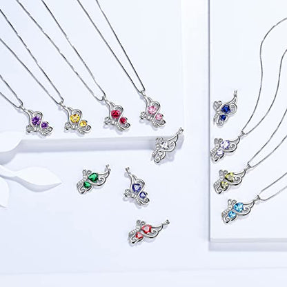 Butterfly Heart Necklace Birthstone Pendant Necklace Earrings Bracelet Women 925 Sterling Silver Animal Butterflies Birthstone Pendant Crystal Birthday Jewelry Wedding Gift - color: C.March-necklace