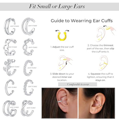 Jewdreamer 16Pcs Ear Cuffs for Women Non Piercing | 14K Golded Silver Ear Cuffs Earrings Non Pierced Clips On Cartilage Earring Fake Earrings Lightweight - style: 16PCS Silver