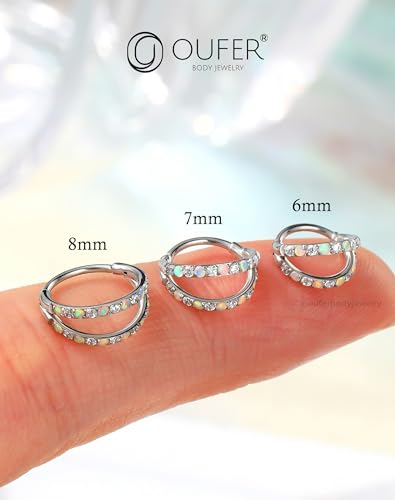 OUFER 20G Nose Rings for Women, 316L Surgical Steel Double Hoop Nose Piercing Jewelry, Opal and CZ Septum Lip Eyebrow Cartilage Conch Rook Helix Tragus Daith Earrings Piercing Jewelry-6/7/8MM - color: Silver